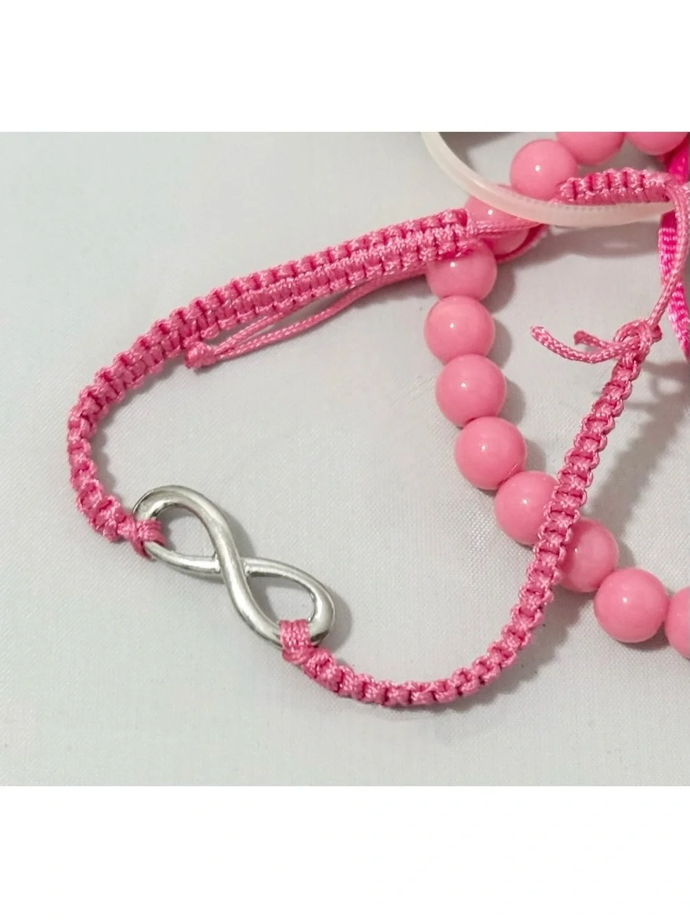 Set of 3 Bracelets Pink Floral, Bead with LOVE Charm & and Infinity Rope